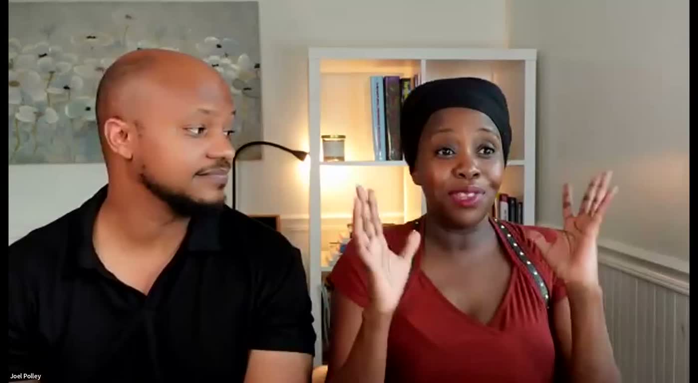 Annie and Joel coaching women live on Zoom